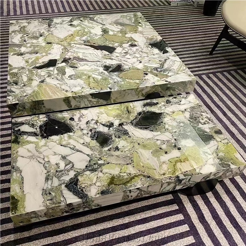 Large Ice Jade Green Marble Plinth Coffee Table Pedestal