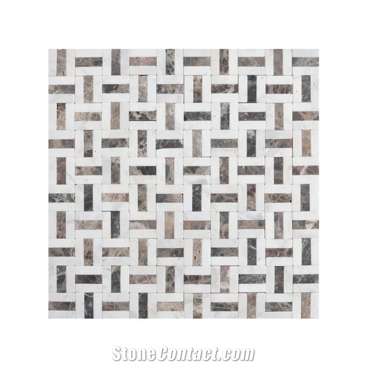 Tumbled Dark Emperador With White Marble Mosaic Tile