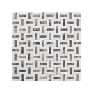 Tumbled Dark Emperador With White Marble Mosaic Tile