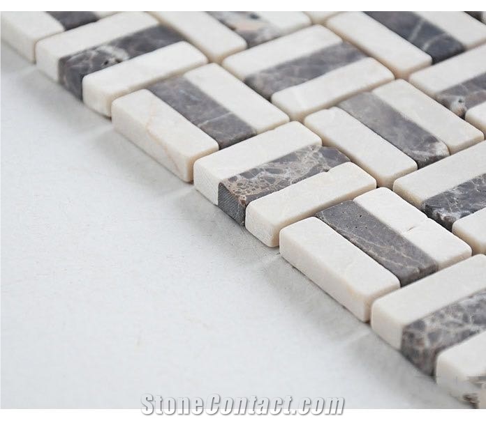 Tumbled Dark Emperador With White Marble Mosaic Tile