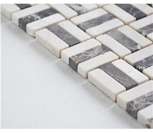 Tumbled Dark Emperador With White Marble Mosaic Tile