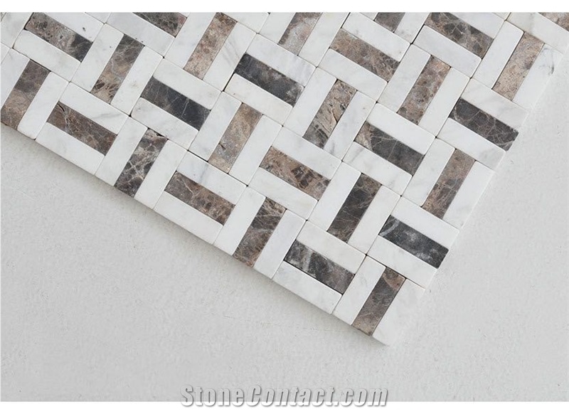 Tumbled Dark Emperador With White Marble Mosaic Tile