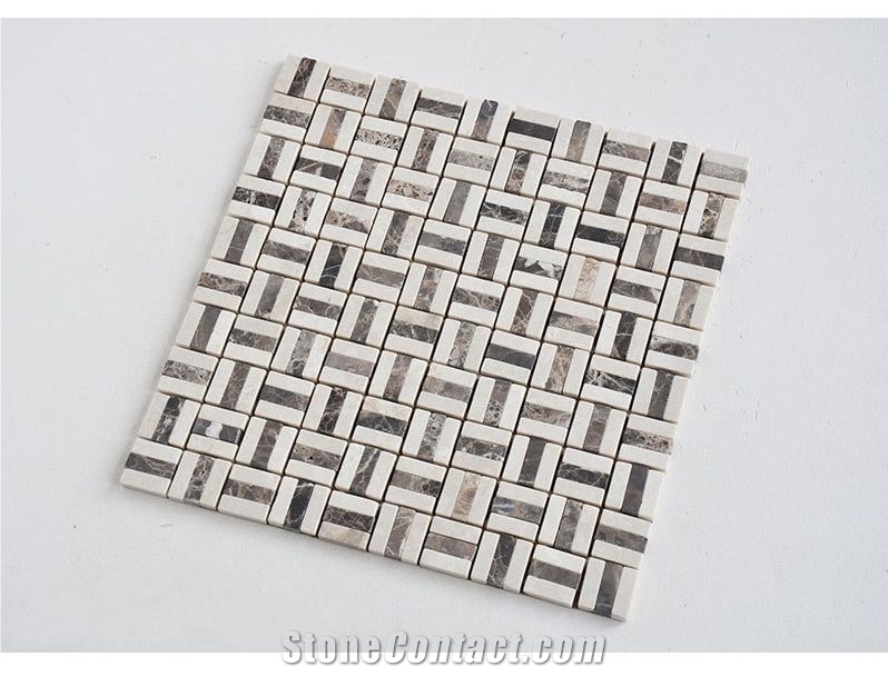 Tumbled Dark Emperador With White Marble Mosaic Tile