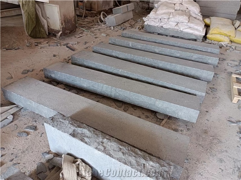 Black Granite Block Steps, Split Edge Steps, Stair Treads