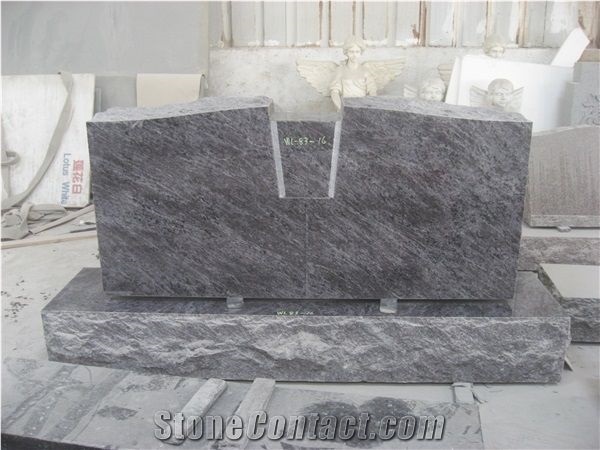 Bahama Blue Granite Lettering Upright Tombstone 05