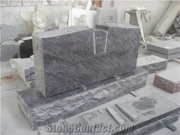 Bahama Blue Granite Lettering Upright Tombstone 05