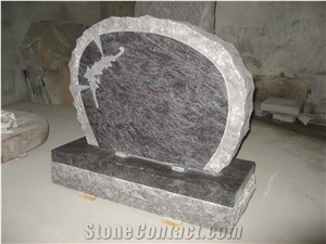 Bahama Blue Rough Engraved Upright Tombstone 03
