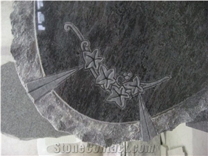 Bahama Blue Rough Engraved Upright Tombstone 03
