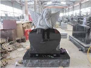 Black Granite Angel Heart Headstone