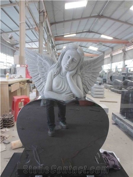 Black Granite Angel Heart Headstone