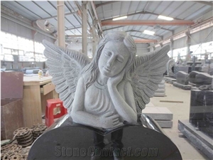 Black Granite Angel Heart Headstone