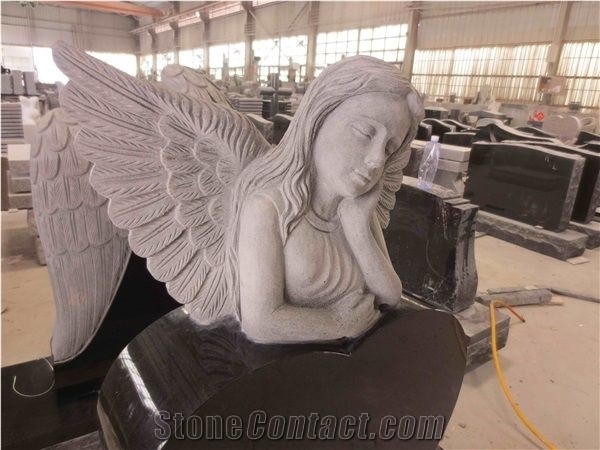 Black Granite Angel Heart Headstone