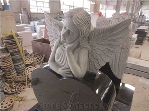 Black Granite Angel Heart Headstone