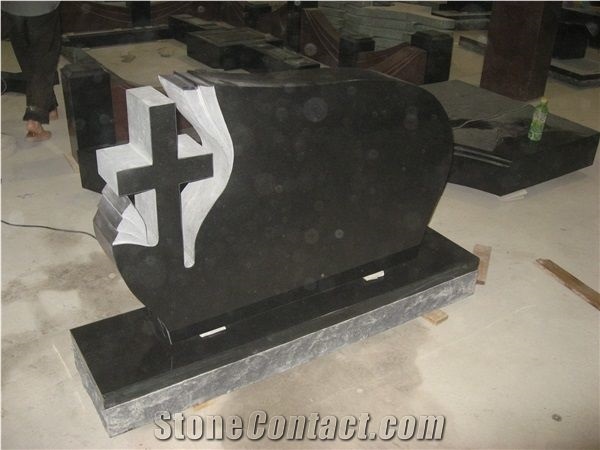 Black Granite Cross Design Headstone