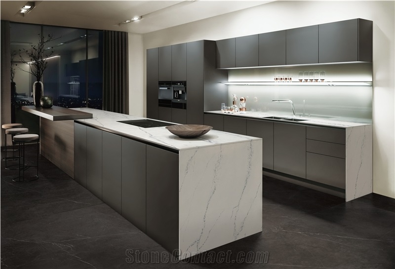Calacatta White Quartz Black Ant Veins New Type Manufacturer