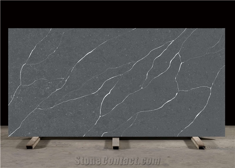 Dark Grey Quartz Slabs With White Vein