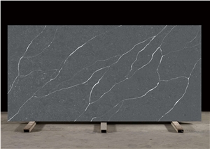 Dark Grey Quartz Slabs With White Vein