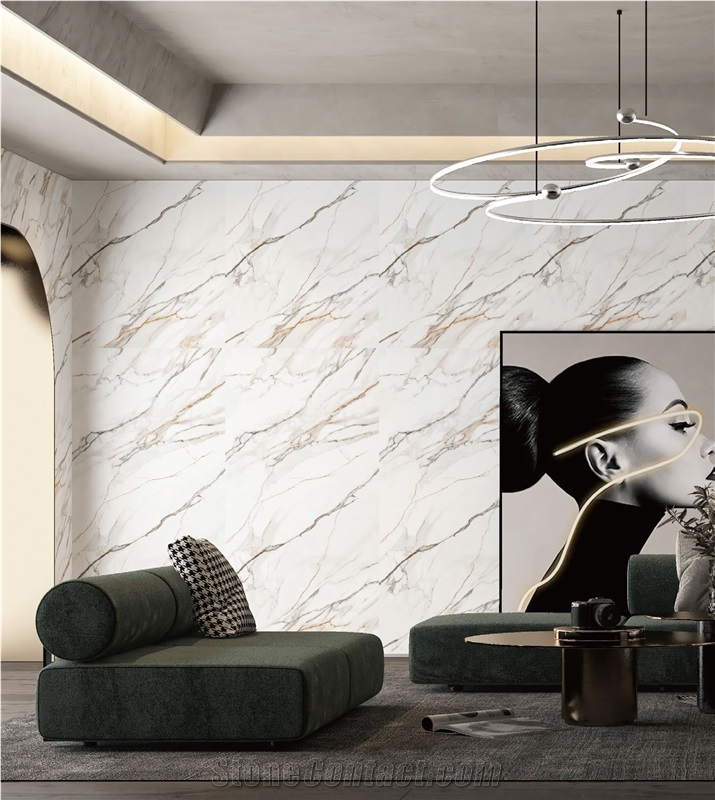 Gilded White Sintered Stone Floor Tiles