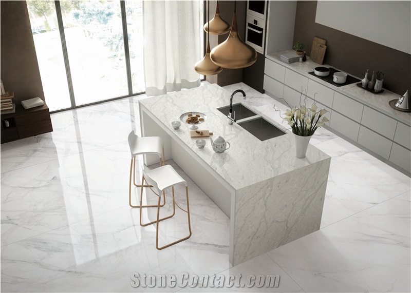Light Grey Cararra Vein Quartz SKY-1280 Quartz Tiles