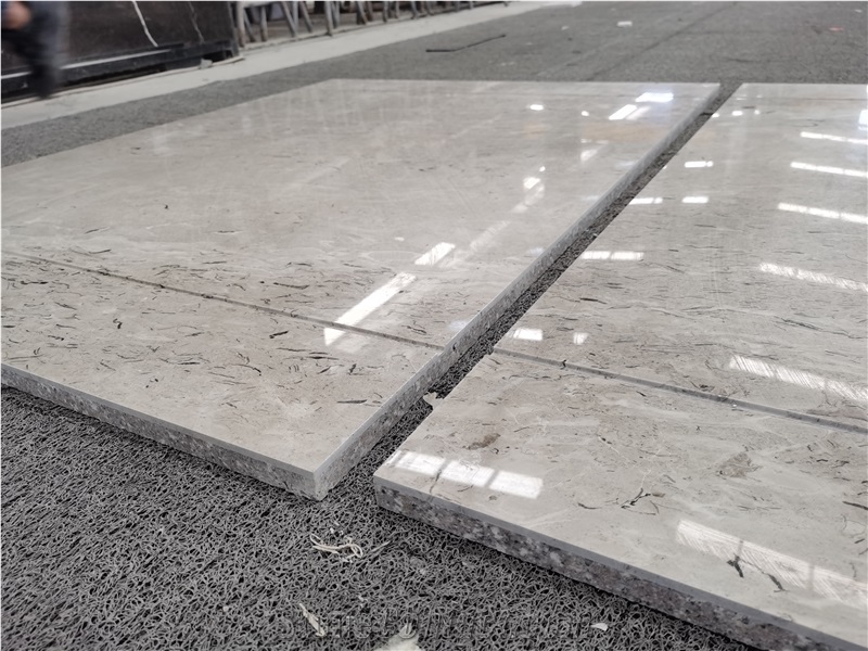 Light Grey With Black Feather Vein Composite Stone Tiles