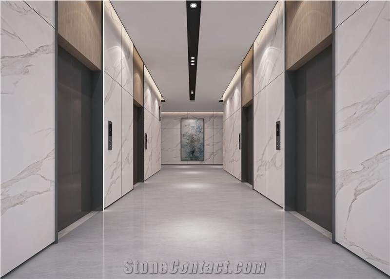 Vein No.1 White Sintered Stone Slabs  Shiny Polished