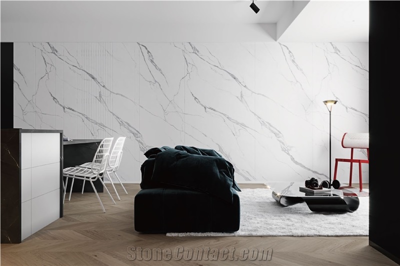 White Vein Sintered Stone Wall 6Mm 3 Faces Endmatch