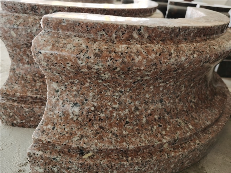 G681 Column Base Red Flower Granite Carved Column Veneer