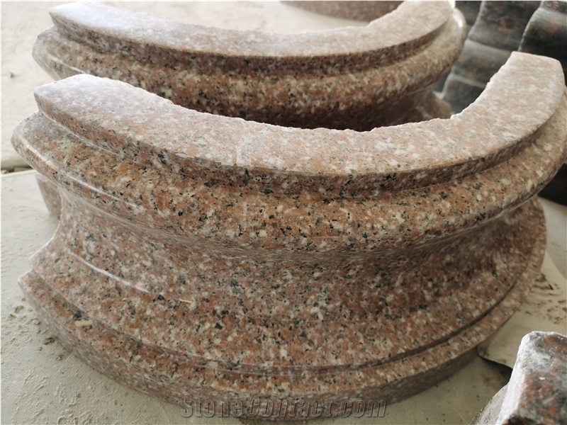 G681 Column Base Red Flower Granite Carved Column Veneer