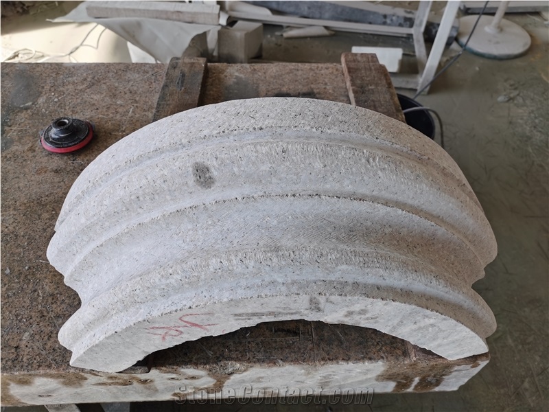 G681 Column Base Red Flower Granite Carved Column Veneer