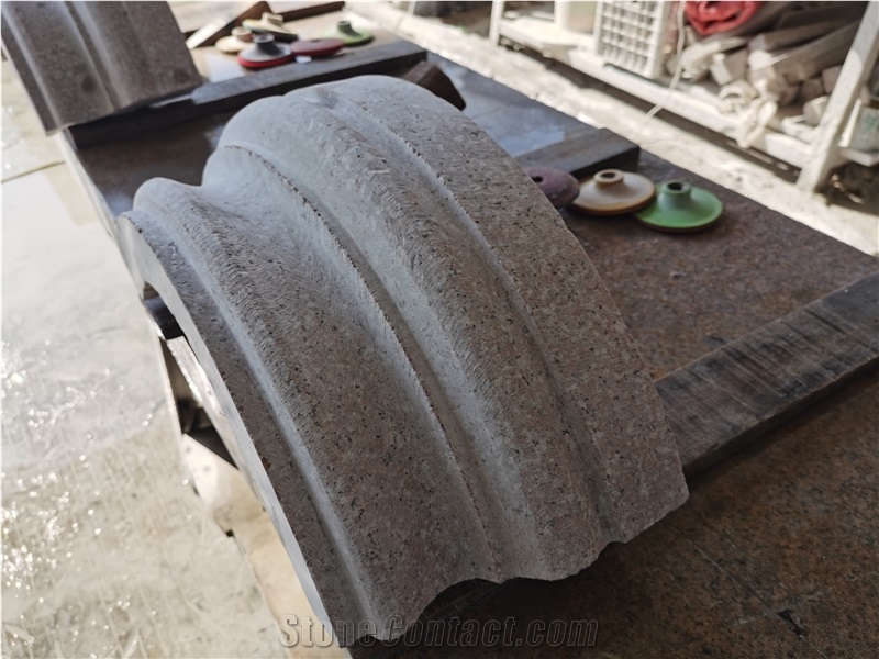 G681 Column Base Red Flower Granite Carved Column Veneer