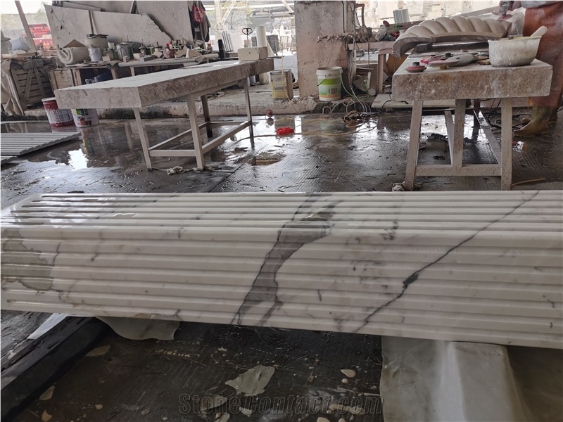 Snow White Marble Carrara Carved Column Pillar