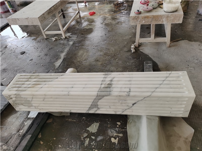 Snow White Marble Carrara Carved Column Pillar