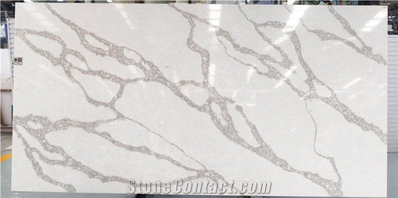 Artificial Calacatta Grey Vein White Quartz Engineered Stone
