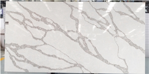 Artificial Calacatta Grey Vein White Quartz Engineered Stone