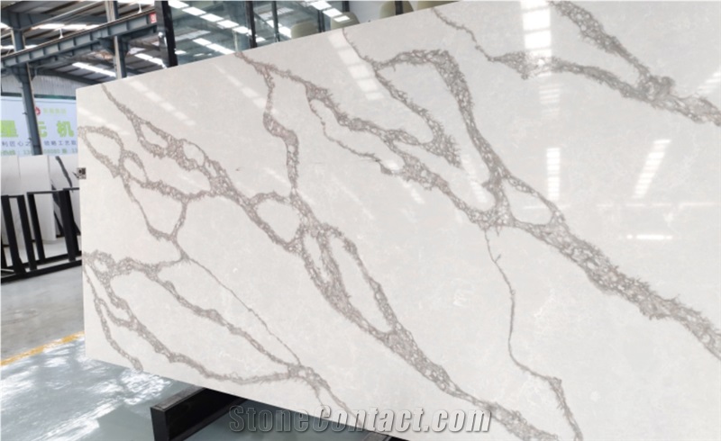 Artificial Calacatta Grey Vein White Quartz Engineered Stone