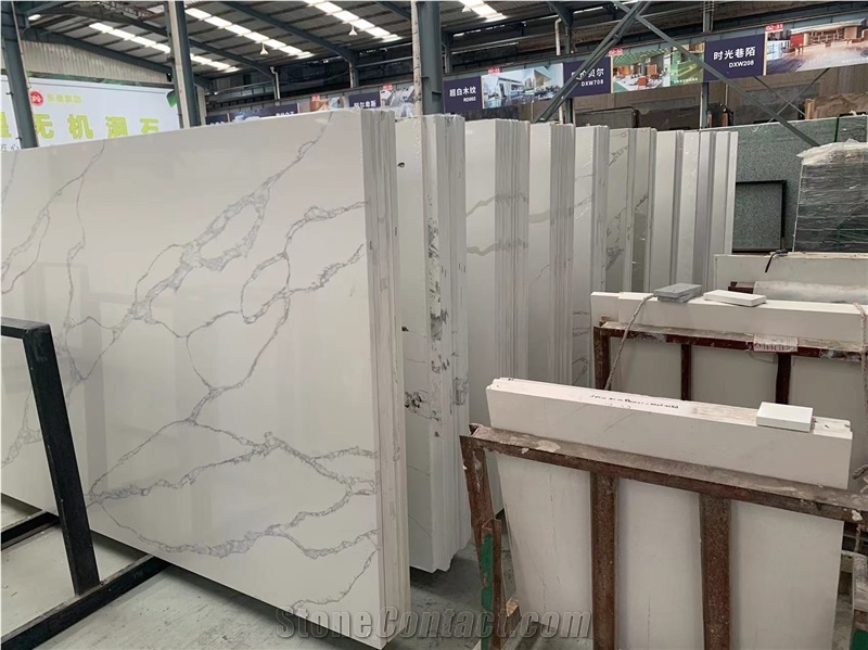 Artificial Calacatta Grey Vein White Quartz Engineered Stone
