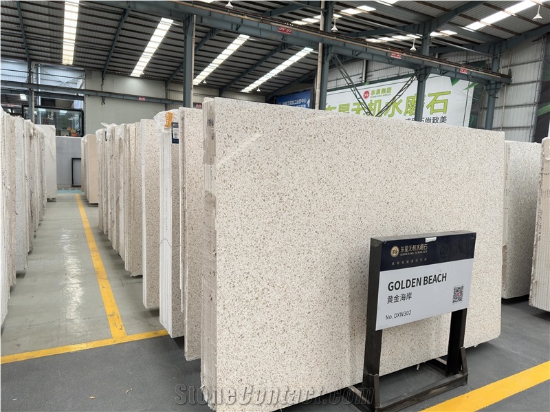 Cream Color Artificial Stone Golden Beach Terrazzo Slabs