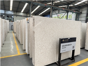 Cream Color Artificial Stone Golden Beach Terrazzo Slabs