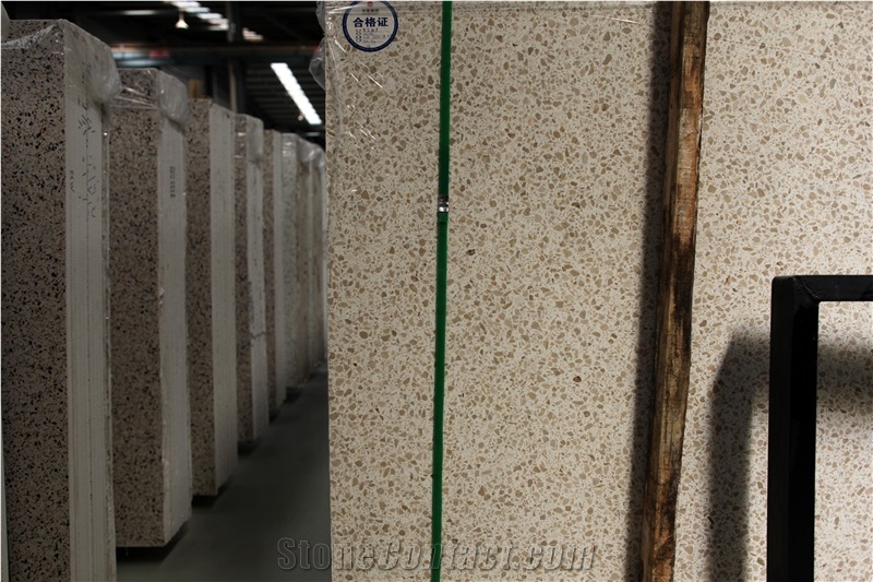 Cream Color Artificial Stone Golden Beach Terrazzo Slabs