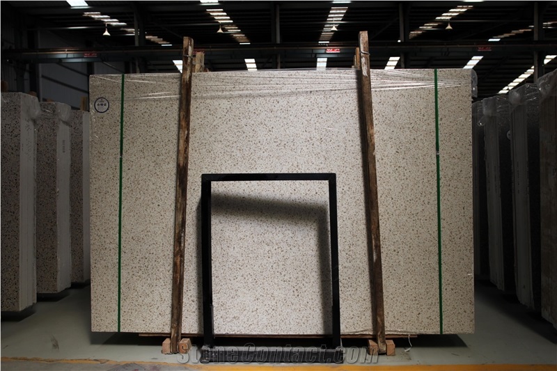 Cream Color Artificial Stone Golden Beach Terrazzo Slabs