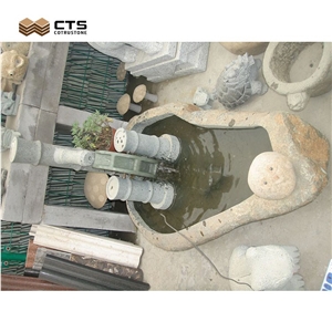 Carving Stone Walkway Side Small Waterfall Fountain Rock