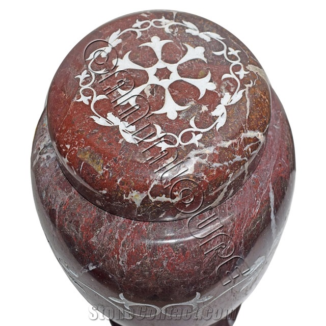 Chevron Urns Laser Engraved Red Zebra Marble