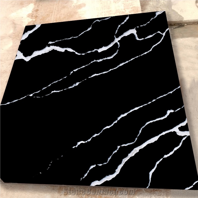 2023 New Pattern Calacatta Black Quartz Polished Slabs