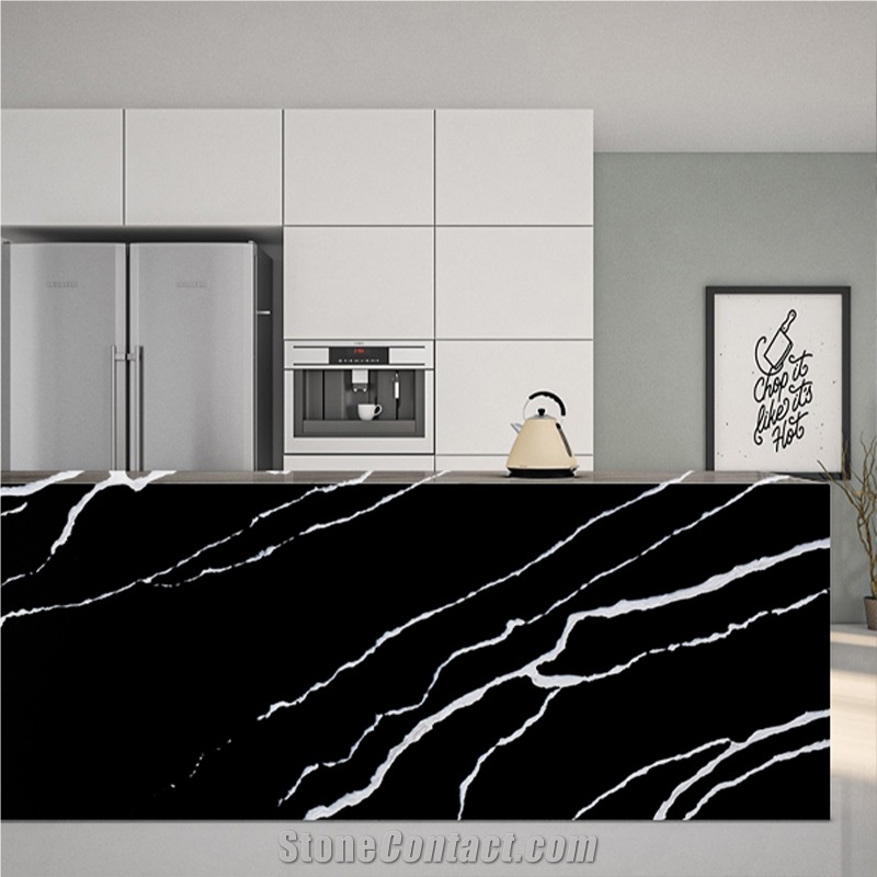 2023 New Pattern Calacatta Black Quartz Polished Slabs