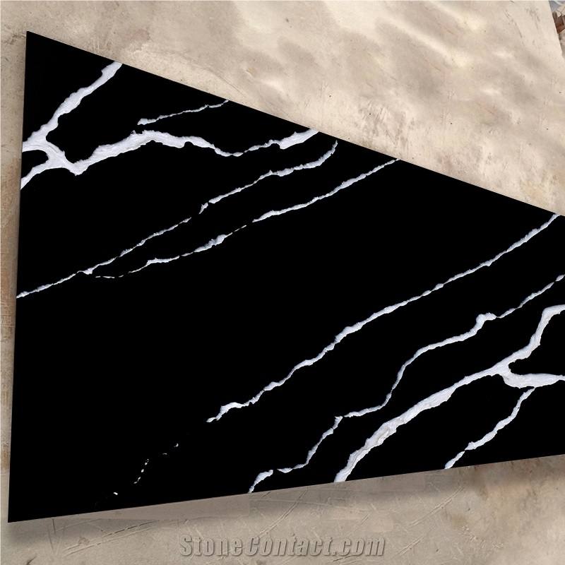2023 New Pattern Calacatta Black Quartz Polished Slabs