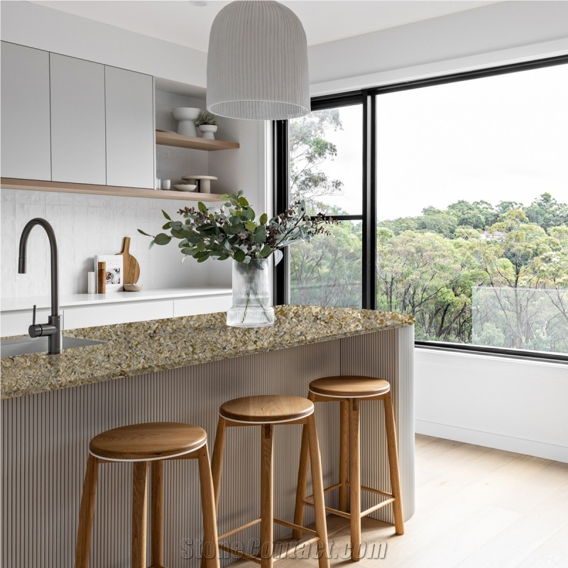 3016 Shell Gold Quartz Countertops Island Top Bench Top
