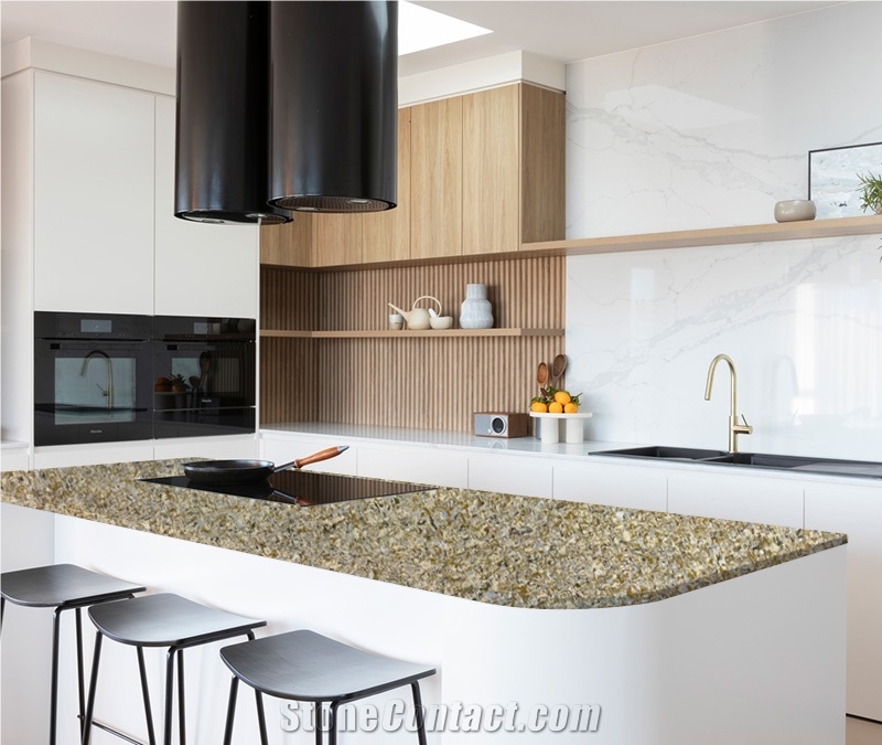 3016 Shell Gold Quartz Countertops Island Top Bench Top