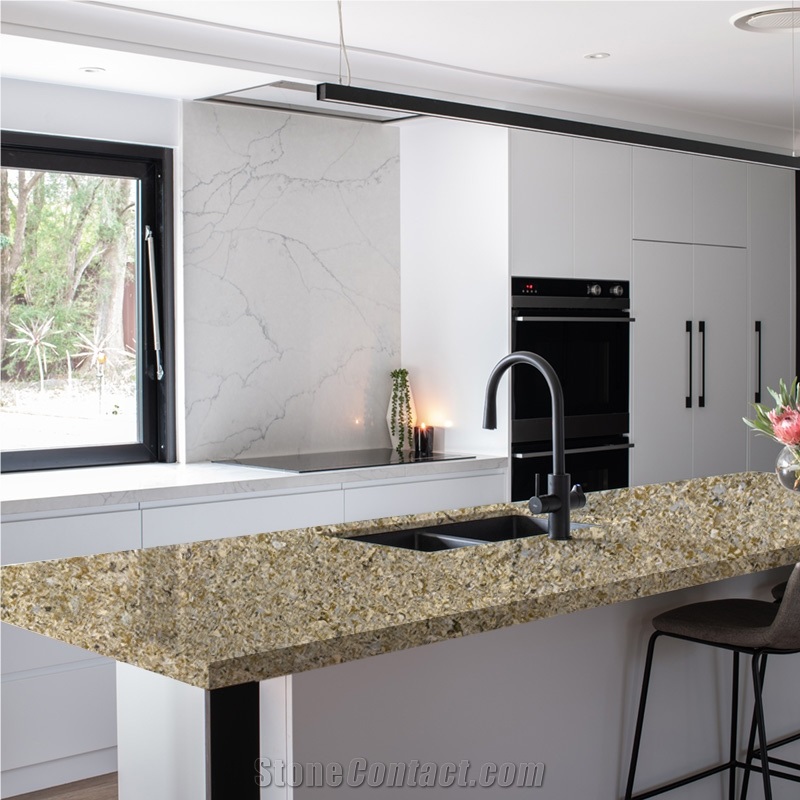 3016 Shell Gold Quartz Countertops Island Top Bench Top