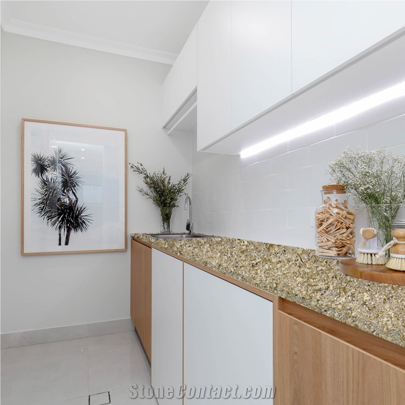 3016 Shell Gold Quartz Countertops Island Top Bench Top
