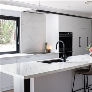 5005 Statuario Elisno Quartz Kitchen Worktops With Drop In Sink